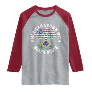 Brazilian Roots American Grown Tree Flag Raglan Shirt TS14 Heather Gray Heather Red Print Your Wear