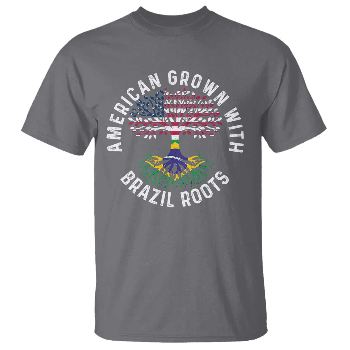 Brazilian Roots American Grown Tree Flag T Shirt TS14 Charcoal Print Your Wear