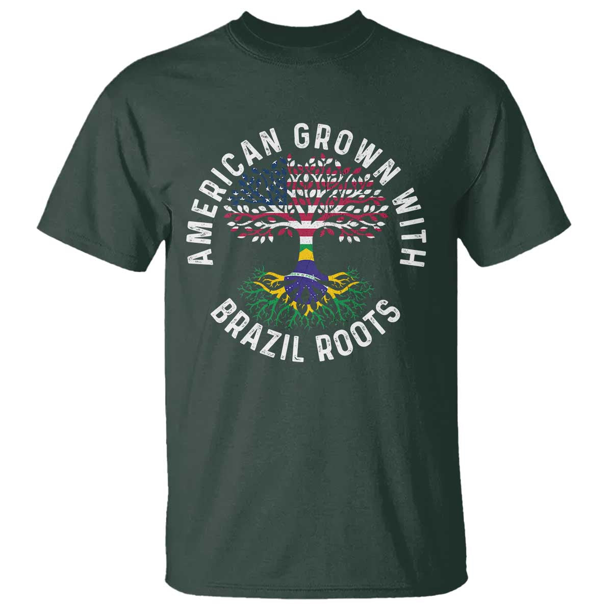 Brazilian Roots American Grown Tree Flag T Shirt TS14 Dark Forest Green Print Your Wear