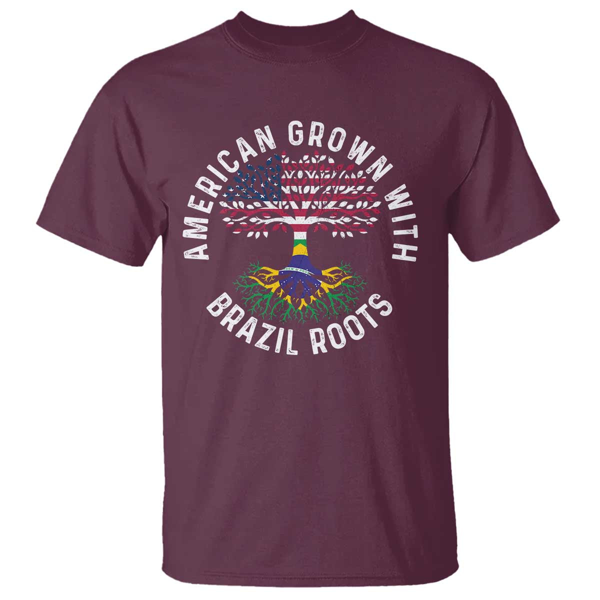 Brazilian Roots American Grown Tree Flag T Shirt TS14 Maroon Print Your Wear