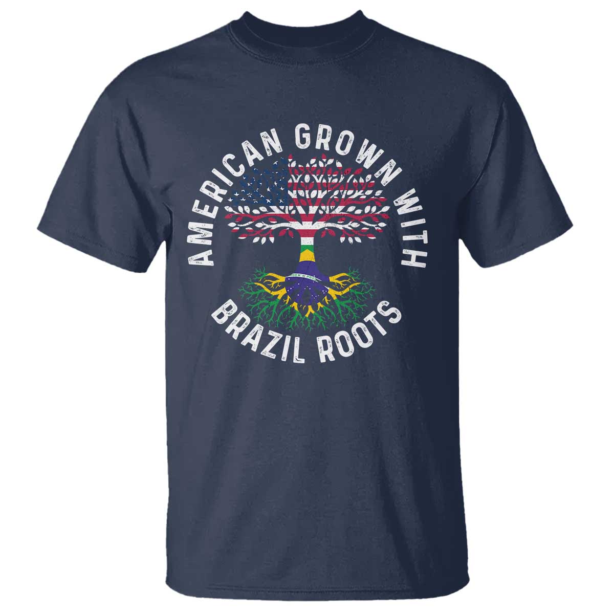 Brazilian Roots American Grown Tree Flag T Shirt TS14 Navy Print Your Wear