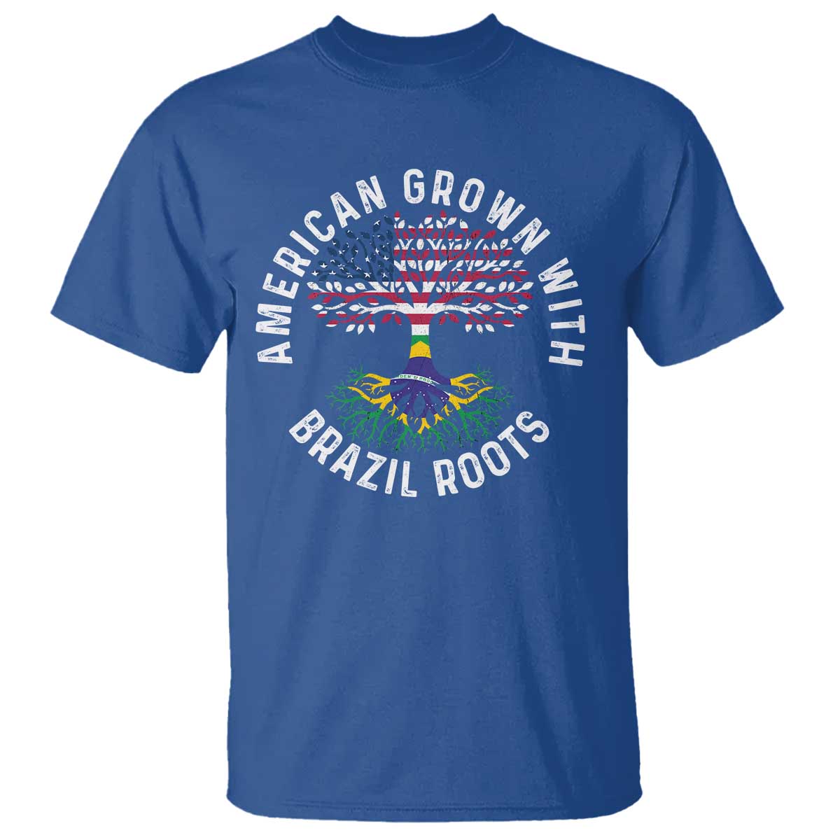 Brazilian Roots American Grown Tree Flag T Shirt TS14 Royal Blue Print Your Wear