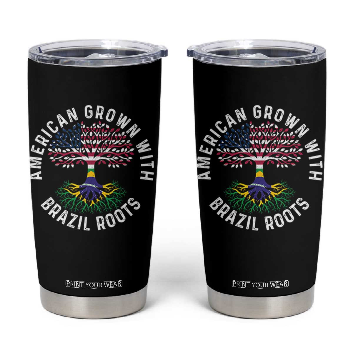 Brazilian Roots American Grown Tree Flag Tumbler Cup TS14 Black Print Your Wear