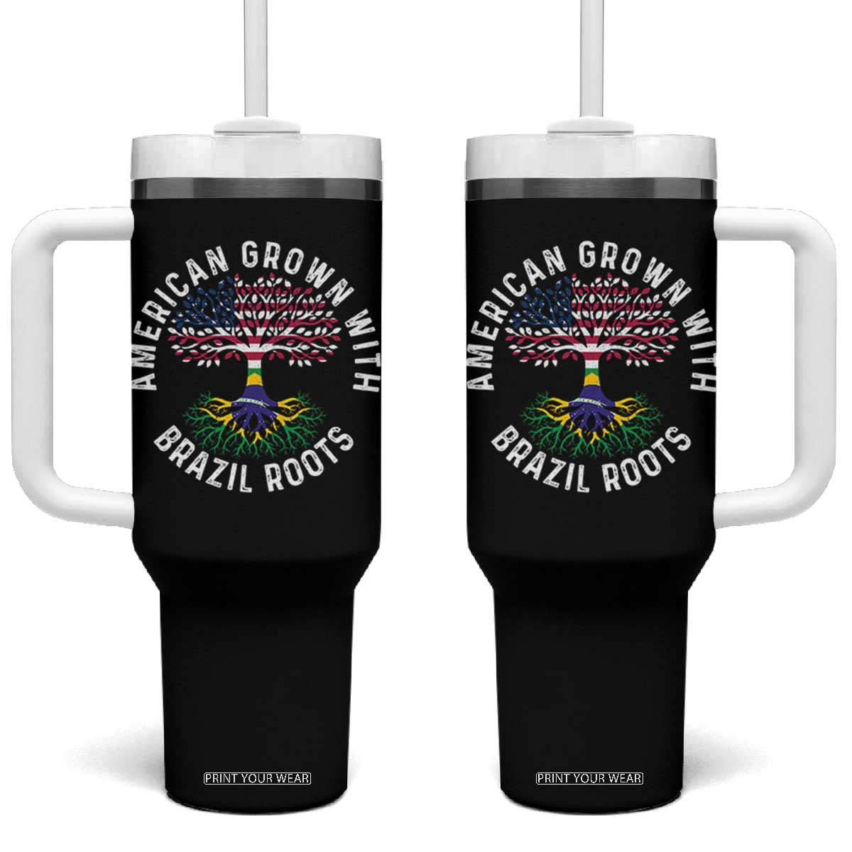 Brazilian Roots American Grown Tree Flag Tumbler With Handle TS14 One Size: 40 oz Black Print Your Wear