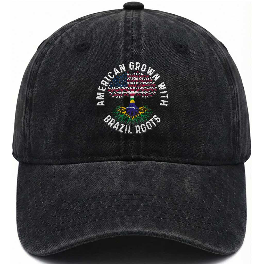 Brazilian Roots American Grown Tree Flag Washed Cotton Baseball Cap TS14 Print Your Wear
