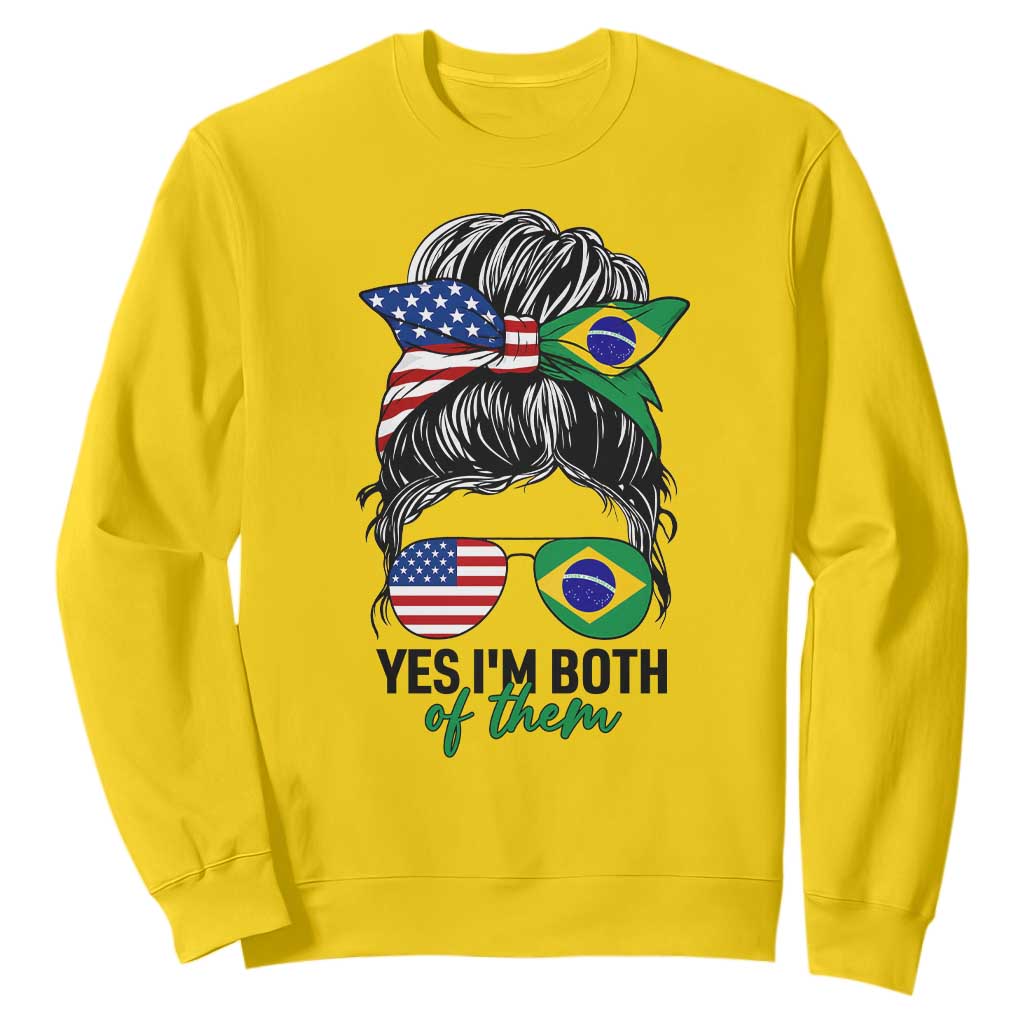 Half American And Brazilian America Brazil Brasil Flag Girl Sweatshirt Yes I'm Both of Them TS14 Daisy Print Your Wear