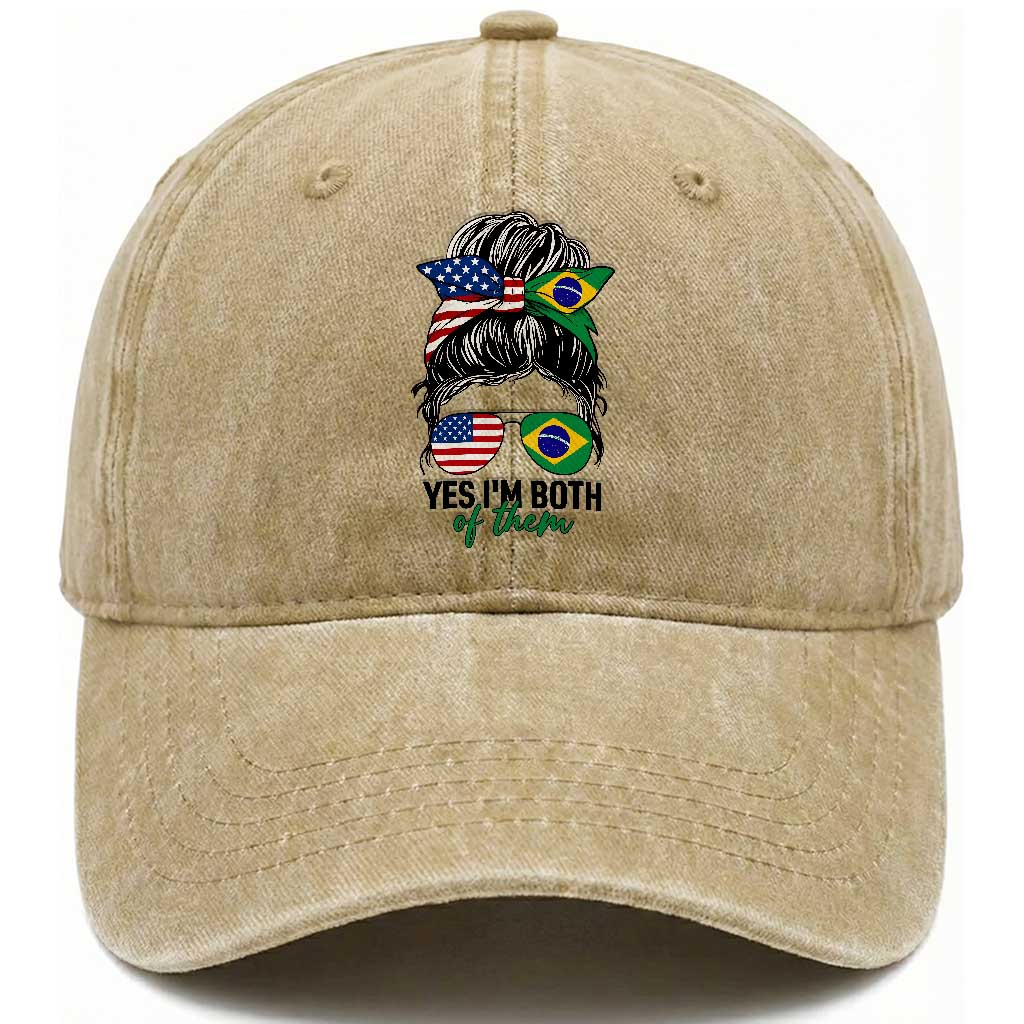 Half American And Brazilian America Brazil Brasil Flag Girl Washed Cotton Baseball Cap Yes I'm Both of Them TS14 Print Your Wear