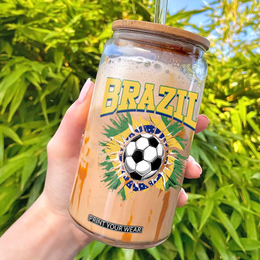 Brazil Soccer Fan Glass Can Brazilian Football Game Day Fan TS14 Black Print Your Wear