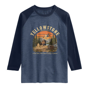 Yellowstone Do Not Pet The Fluffy Cows Raglan Shirt Funny Bison Meme Wildlife Lover Gift TS14 Heather Denim Navy Print Your Wear