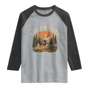 Yellowstone Do Not Pet The Fluffy Cows Raglan Shirt Funny Bison Meme Wildlife Lover Gift TS14 Heather Gray Heather Charcoal Print Your Wear