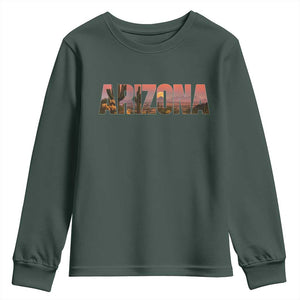 Arizona Photo Landscape Cactus Dessert Mountains Nature Youth Sweatshirt TS14 Dark Forest Green Print Your Wear
