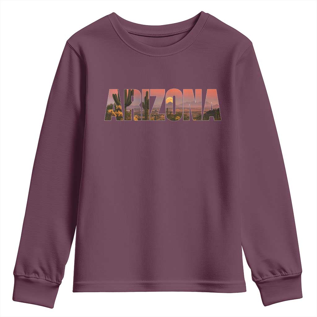 Arizona Photo Landscape Cactus Dessert Mountains Nature Youth Sweatshirt TS14 Maroon Print Your Wear
