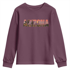 Arizona Photo Landscape Cactus Dessert Mountains Nature Youth Sweatshirt TS14 Maroon Print Your Wear
