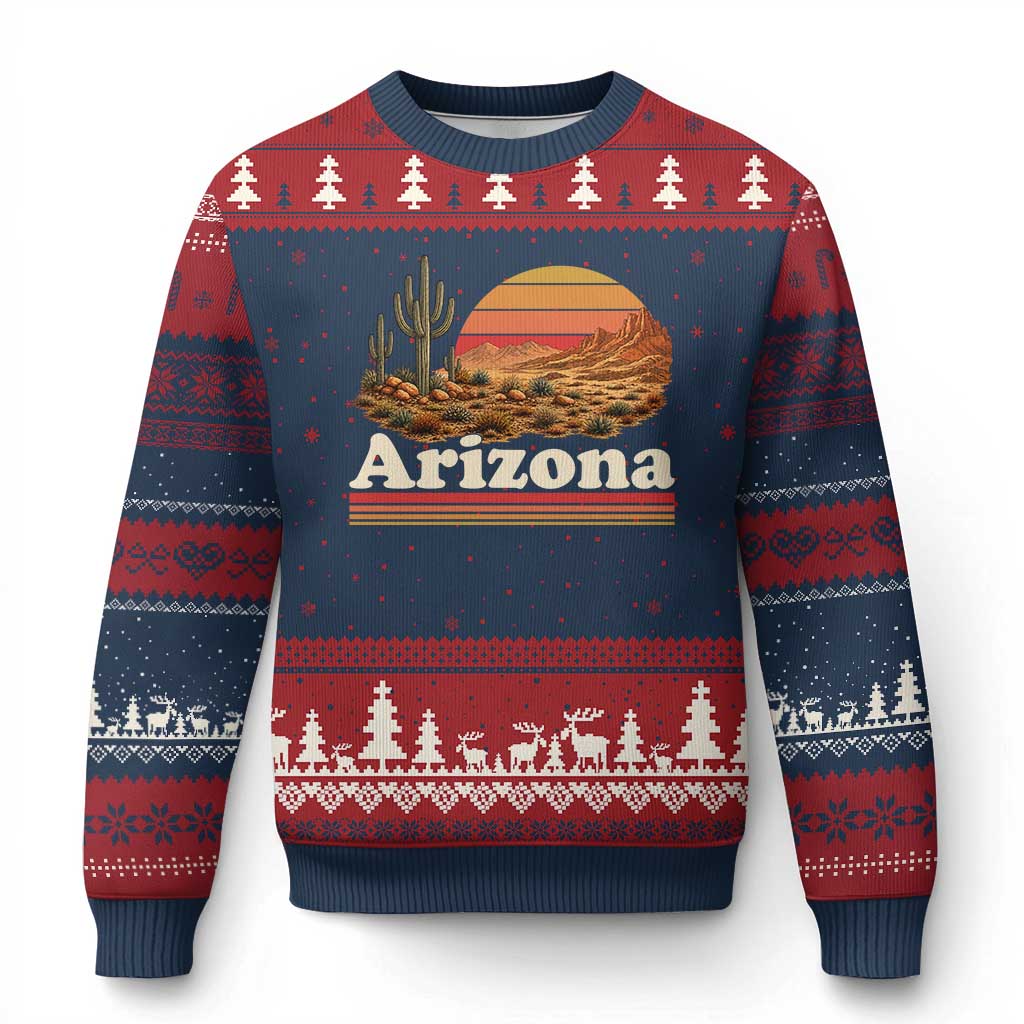Arizona Desert Sunset Saguaro Cactus Mountains Nature Lover Ugly Christmas Sweater TS14 Navy Red Print Your Wear