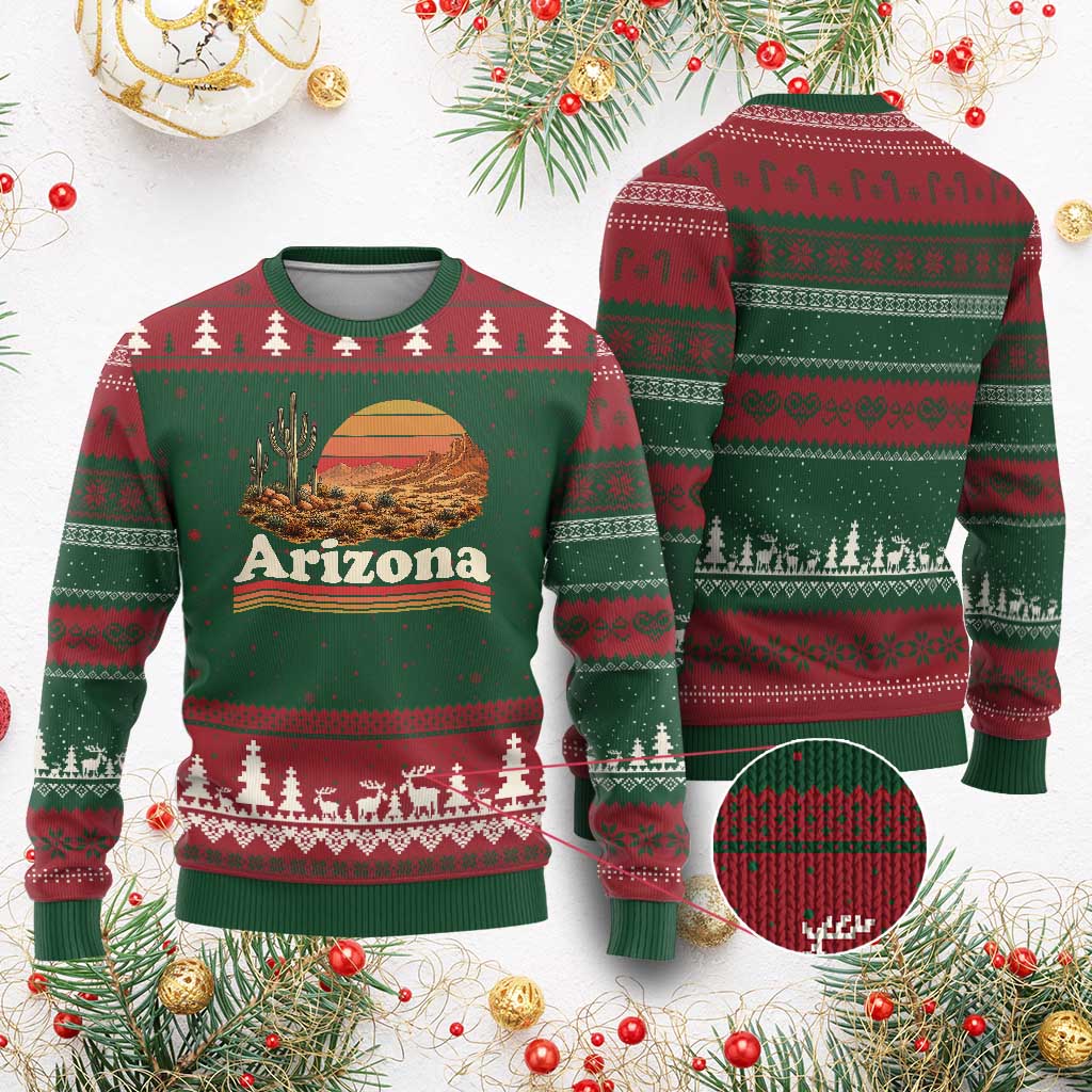 Arizona Desert Sunset Saguaro Cactus Mountains Nature Lover Ugly Christmas Sweater TS14 Red Green Print Your Wear