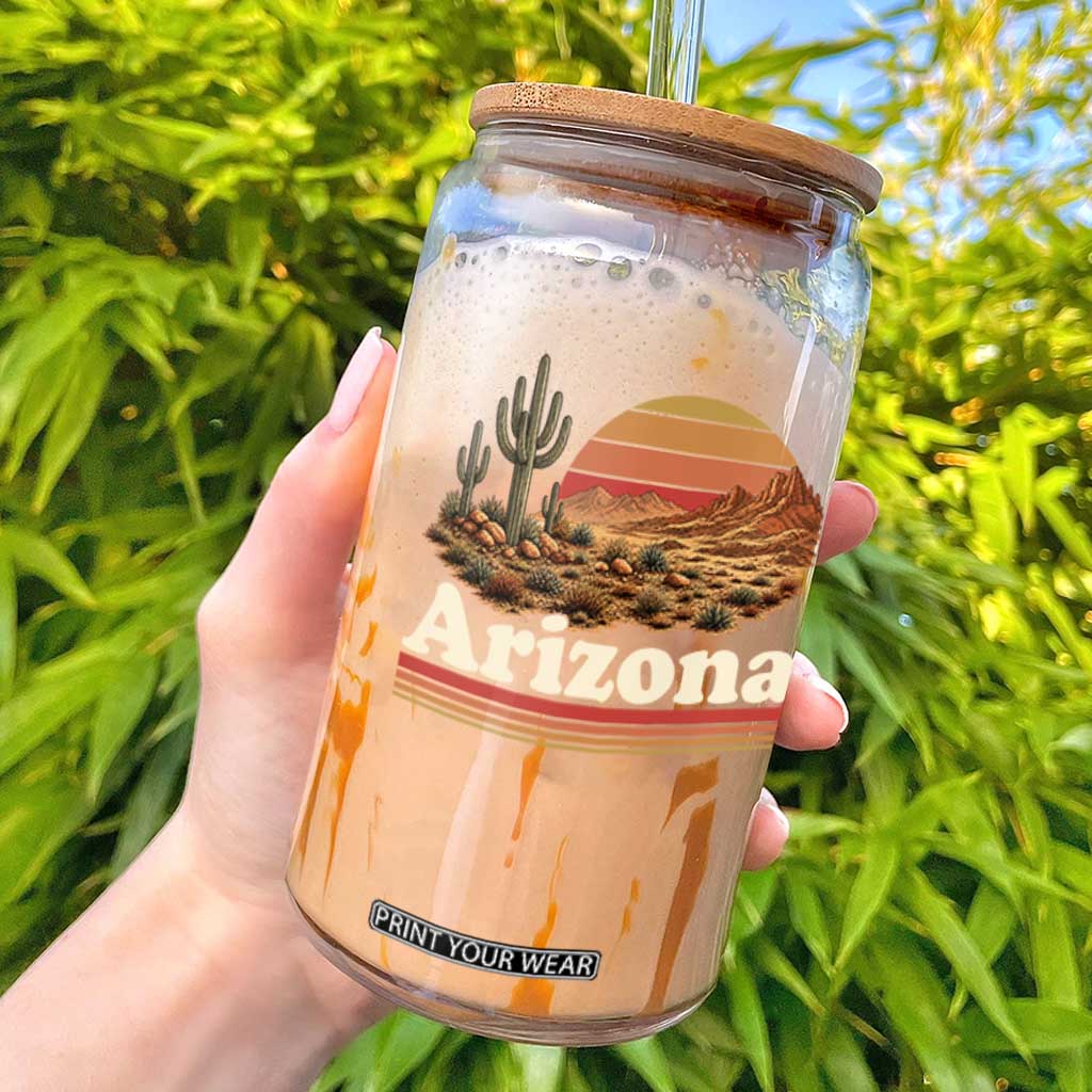 Arizona Desert Sunset Saguaro Cactus Mountains Nature Lover Glass Can TS14 Black Print Your Wear