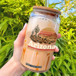 Arizona Desert Sunset Saguaro Cactus Mountains Nature Lover Glass Can TS14 Black Print Your Wear
