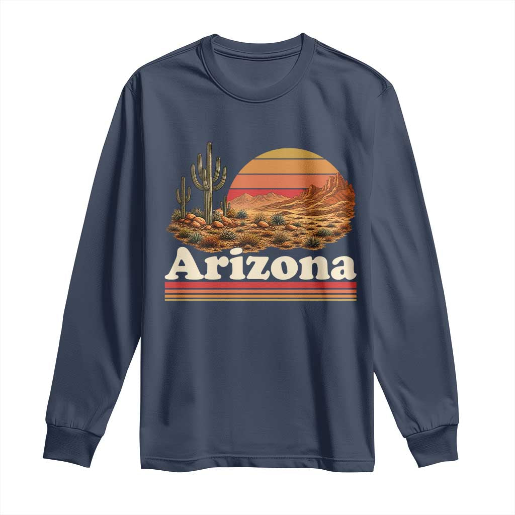 Arizona Desert Sunset Saguaro Cactus Mountains Nature Lover Long Sleeve Shirt TS14 Navy Print Your Wear