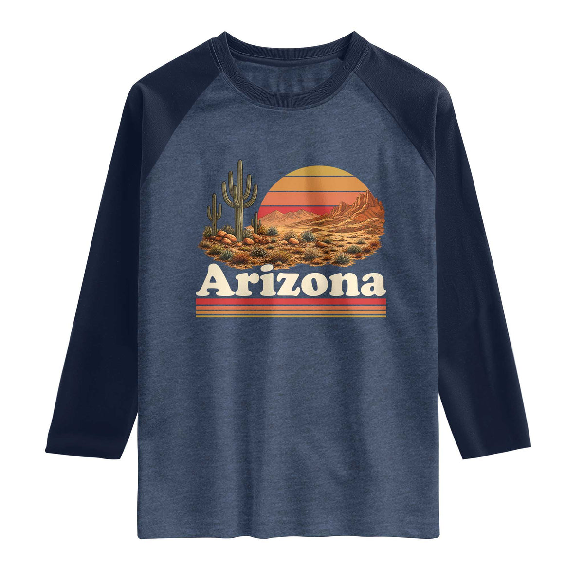 Arizona Desert Sunset Saguaro Cactus Mountains Nature Lover Raglan Shirt TS14 Heather Denim Navy Print Your Wear