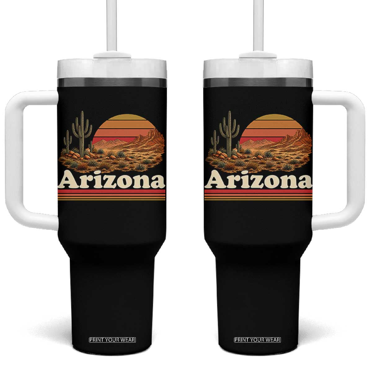 Arizona Desert Sunset Saguaro Cactus Mountains Nature Lover Tumbler With Handle TS14 One Size: 40 oz Black Print Your Wear