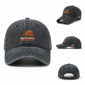 Arizona Desert Sunset Saguaro Cactus Mountains Nature Lover Washed Cotton Baseball Cap TS14 Washed Cap Universal Fit Dark Gray Print Your Wear