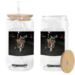 We Ride at Dawn Glass Can Funny Racoon Riding Tricycle Chaotic Meme TS14 Print Your Wear