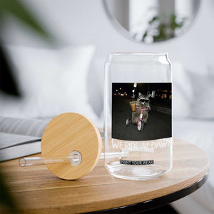 We Ride at Dawn Glass Can Funny Racoon Riding Tricycle Chaotic Meme TS14 Print Your Wear
