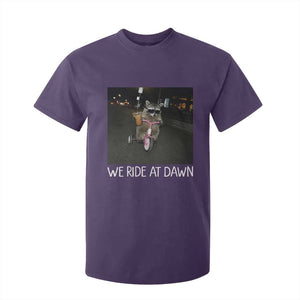 We Ride at Dawn T Shirt For Kid Funny Racoon Riding Tricycle Chaotic Meme TS14 Purple Print Your Wear