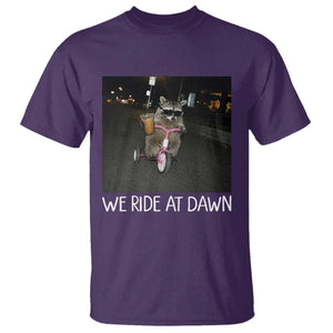 We Ride at Dawn T Shirt Funny Racoon Riding Tricycle Chaotic Meme TS14 Purple Print Your Wear
