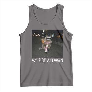 We Ride at Dawn Tank Top Funny Racoon Riding Tricycle Chaotic Meme TS14 Deep Heather Print Your Wear