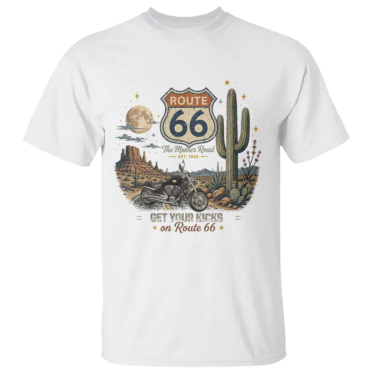 Route Highway 66 Get Your Kicks Centennial Road Trip T Shirt Vintage 1976 American Cruiser Motorcycle Lover 100th Anniversary Gift TS14 White Print Your Wear
