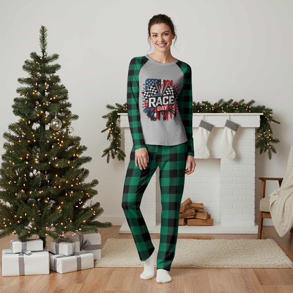 Checkered Flag Racing Plaid Pajama Set Race Day Team Lover TS14 Green Plaid Print Your Wear