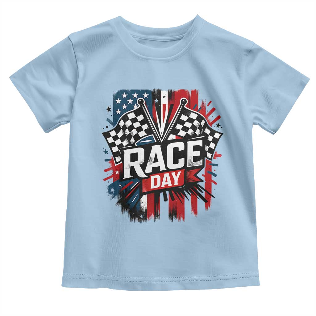 Checkered Flag Racing Toddler T Shirt Race Day Team Lover TS14 Light Blue Print Your Wear