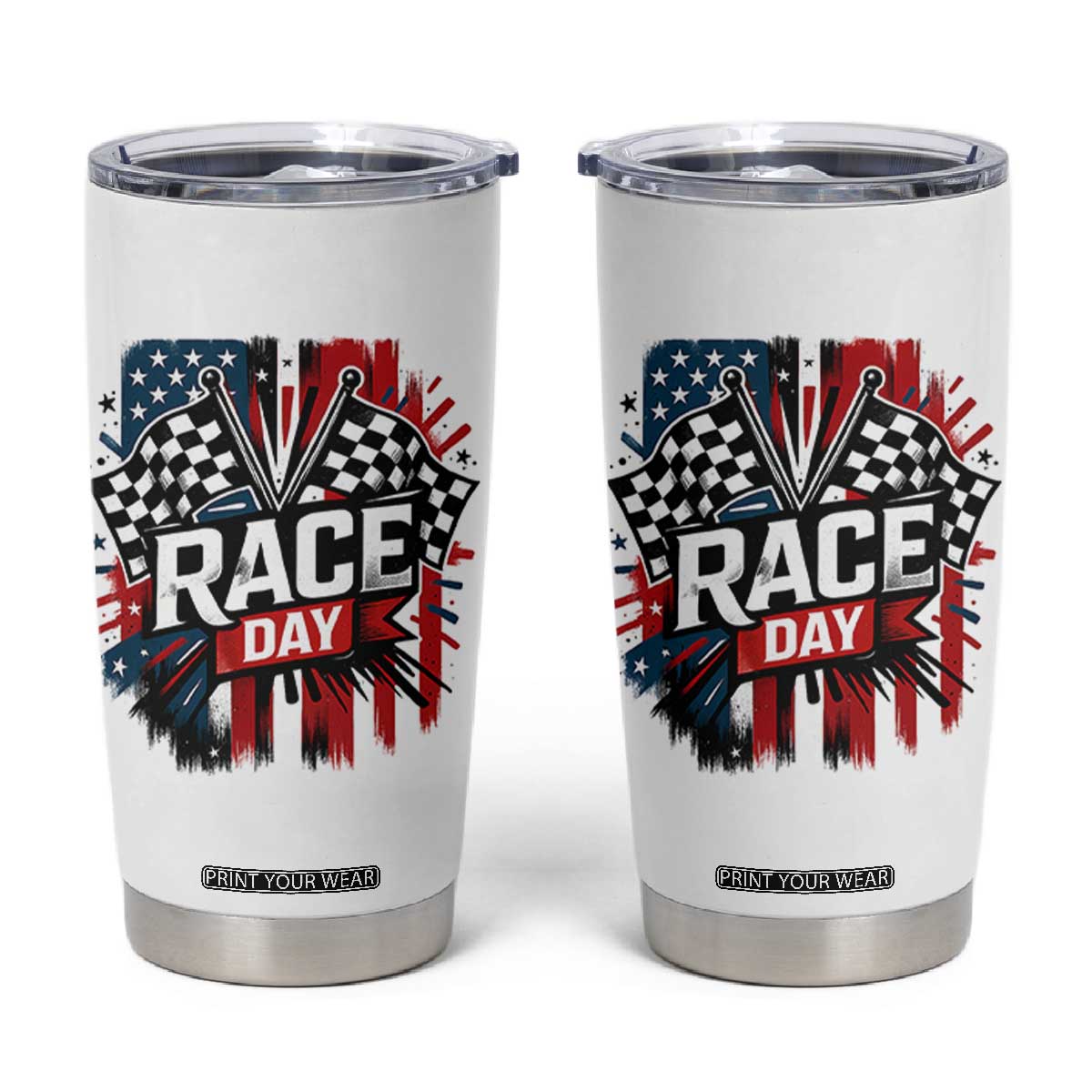 Checkered Flag Racing Tumbler Cup Race Day Team Lover TS14 White Print Your Wear