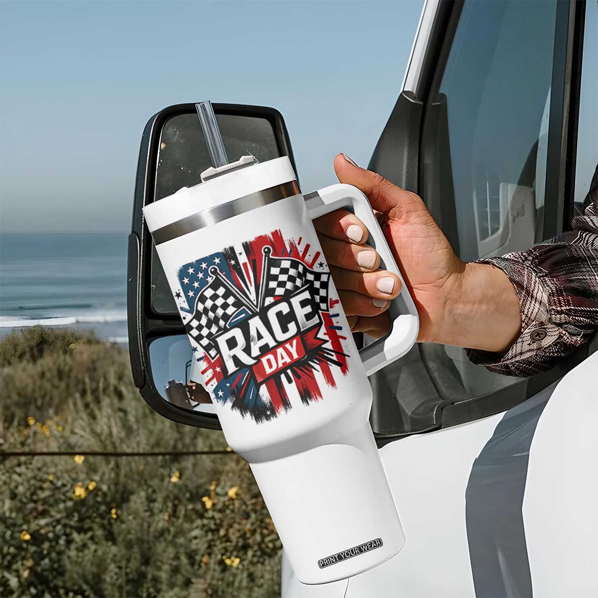 Checkered Flag Racing Tumbler With Handle Race Day Team Lover TS14 Print Your Wear