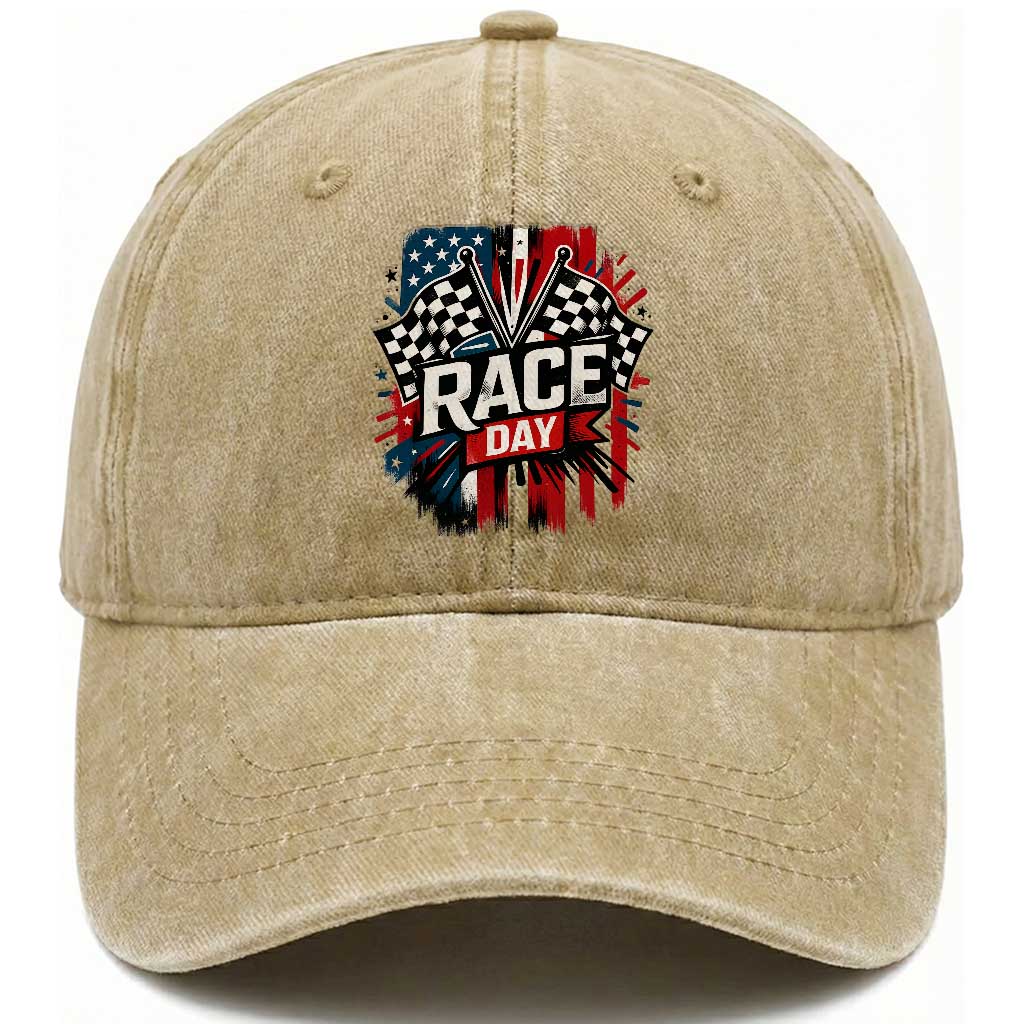 Checkered Flag Racing Washed Cotton Baseball Cap Race Day Team Lover TS14 Washed Cap Universal Fit Khaki Print Your Wear