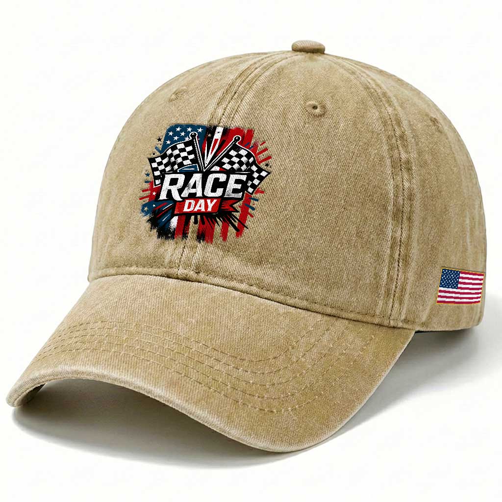 Checkered Flag Racing Washed Cotton Baseball Cap Race Day Team Lover TS14 Print Your Wear