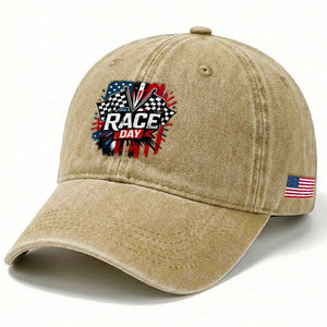 Checkered Flag Racing Washed Cotton Baseball Cap Race Day Team Lover TS14 Print Your Wear