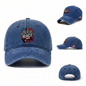 Checkered Flag Racing Washed Cotton Baseball Cap Race Day Team Lover TS14 Washed Cap Universal Fit Royal Blue Print Your Wear