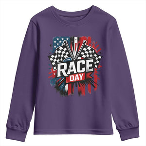Checkered Flag Racing Youth Sweatshirt Race Day Team Lover TS14 Purple Print Your Wear