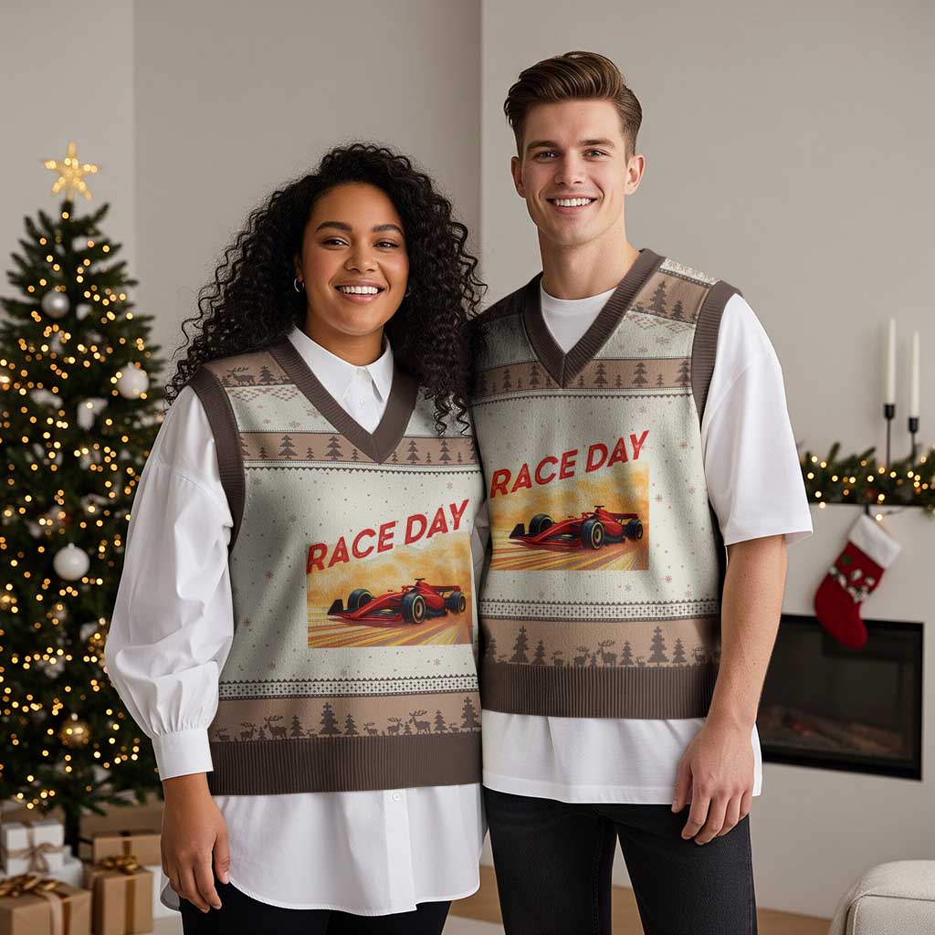 Vintage Racing Formula Car V-Neck Knit Sweater Vest TS14 Mocha Mousse Print Your Wear