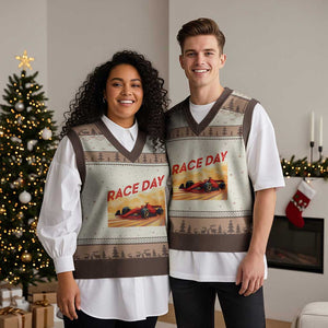 Vintage Racing Formula Car V-Neck Knit Sweater Vest TS14 Mocha Mousse Print Your Wear