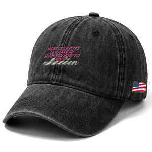 Racing Girl Washed Cotton Baseball Cap Move Over Boys Funny Quote TS14 Print Your Wear