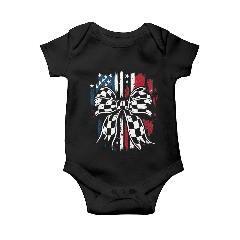 Patriotic Coquette Bow Checkered Flag Race Car Racing Baby Onesie TS14 Black Print Your Wear