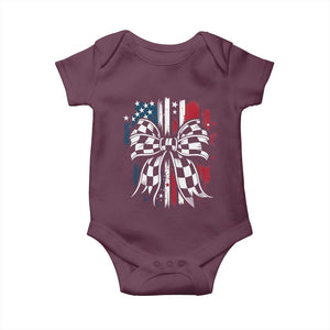 Patriotic Coquette Bow Checkered Flag Race Car Racing Baby Onesie TS14 Maroon Print Your Wear