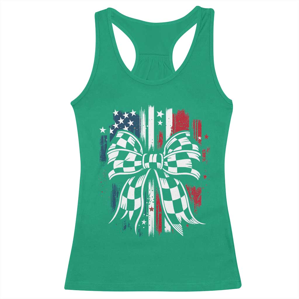 Patriotic Coquette Bow Checkered Flag Race Car Racing Racerback Tank Top TS14 Irish Green Print Your Wear