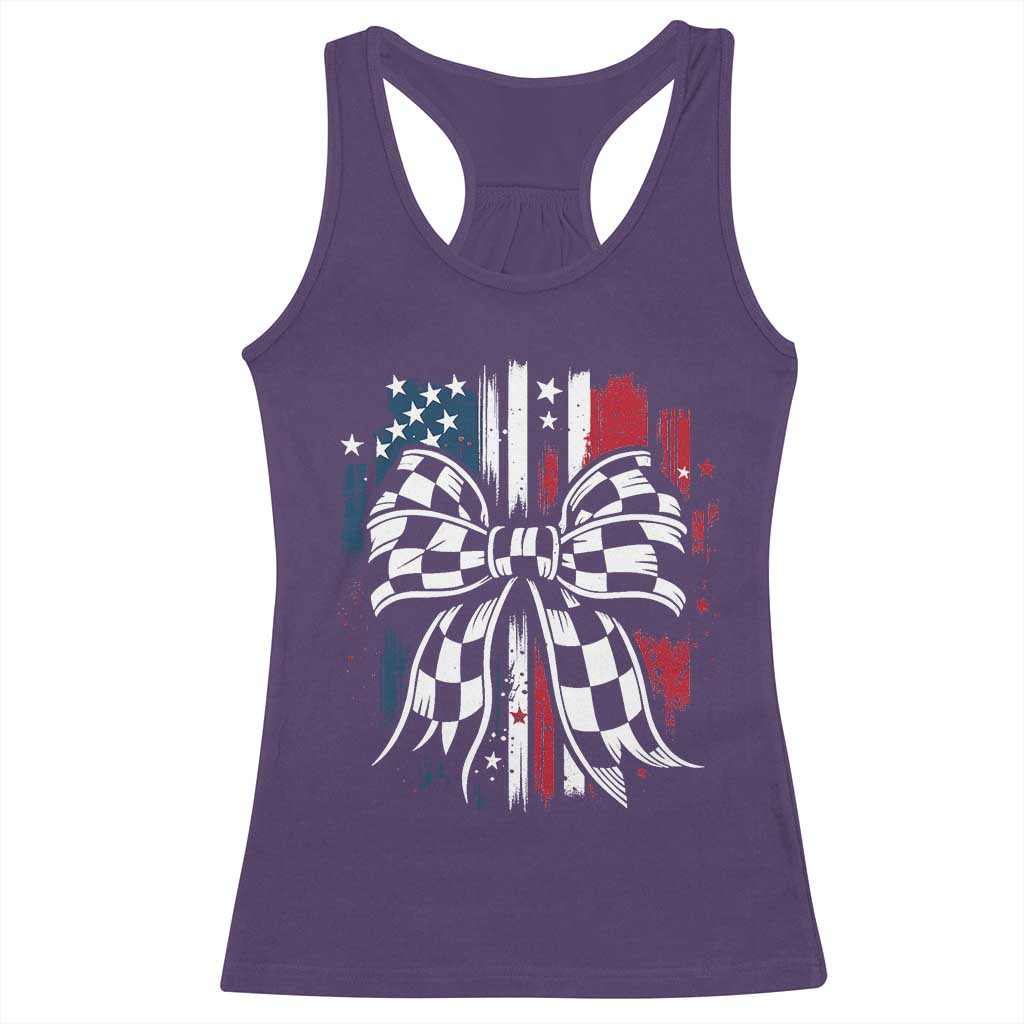 Patriotic Coquette Bow Checkered Flag Race Car Racing Racerback Tank Top TS14 Purple Print Your Wear