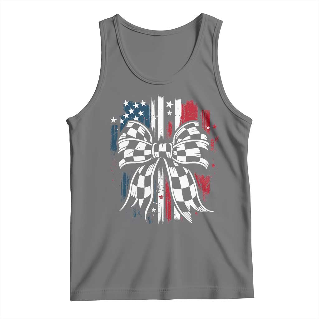 Patriotic Coquette Bow Checkered Flag Race Car Racing Tank Top TS14 Black Heather Print Your Wear