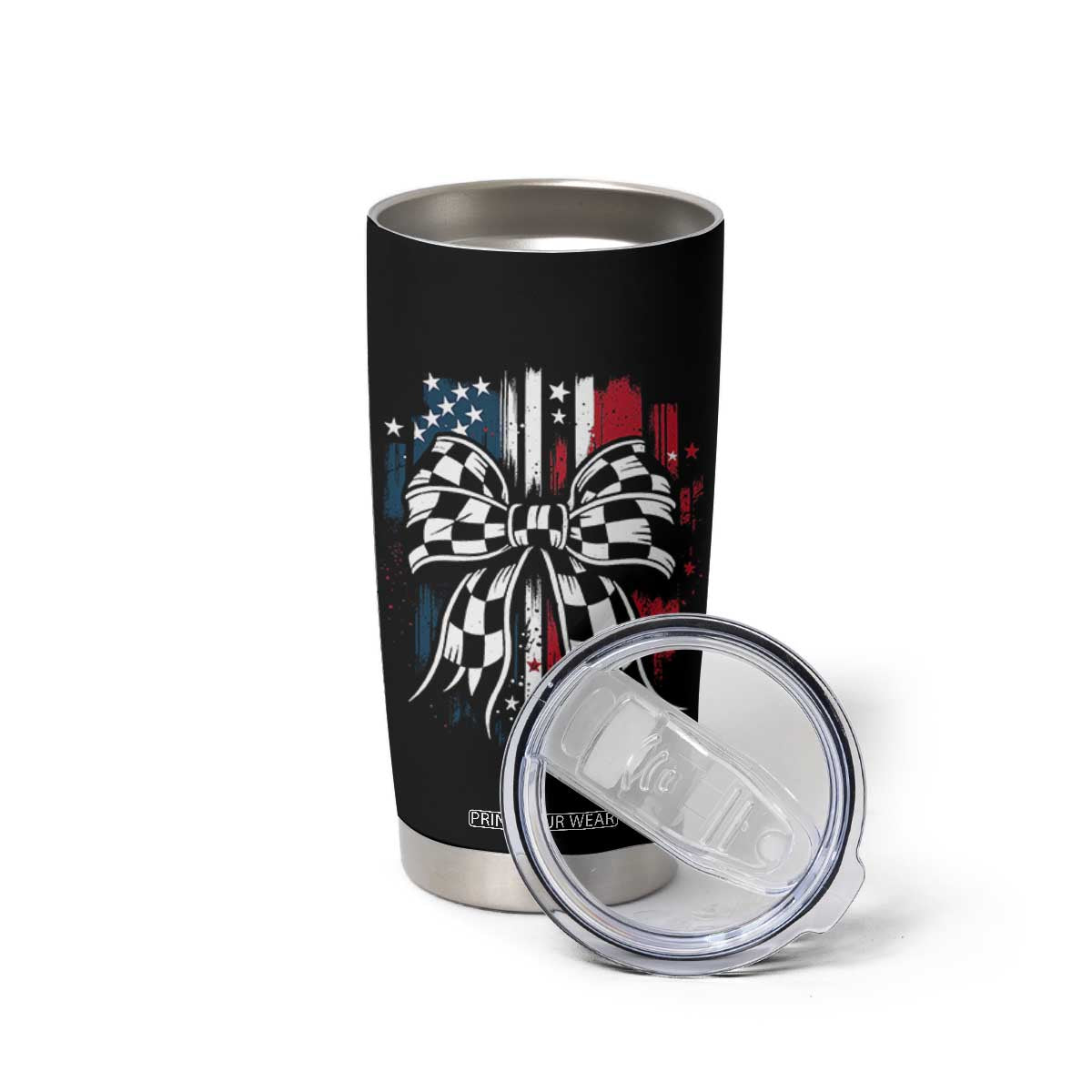 Patriotic Coquette Bow Checkered Flag Race Car Racing Tumbler Cup TS14 Print Your Wear