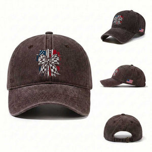 Patriotic Coquette Bow Checkered Flag Race Car Racing Washed Cotton Baseball Cap TS14 Washed Cap Universal Fit Dark Brown Print Your Wear